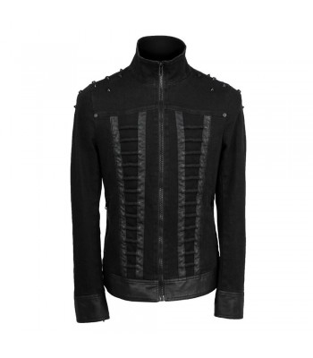 Men Gothic Jacket Black Denim Zipper Jacket With Studs For Sale